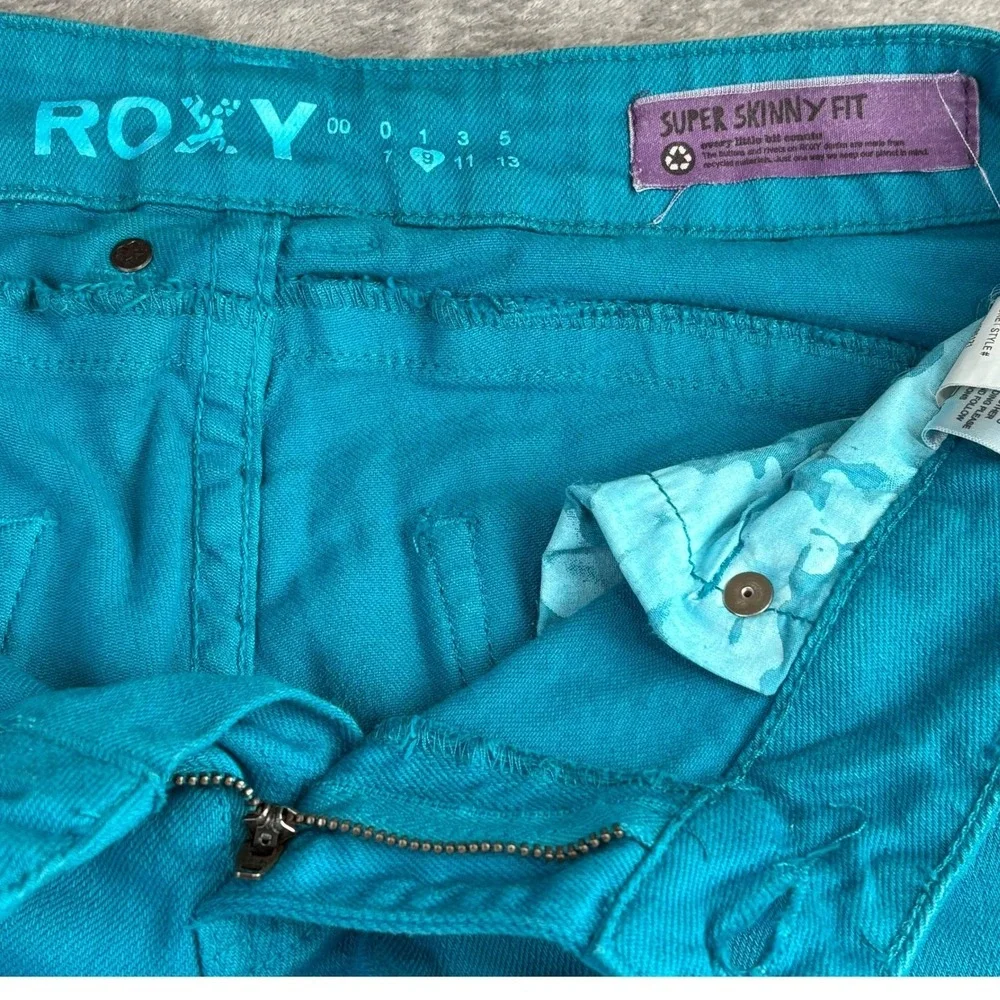 Roxy Women's 9 32x28 Super Skinny Jeans Teal Blue Distressed Retro Grunge Street